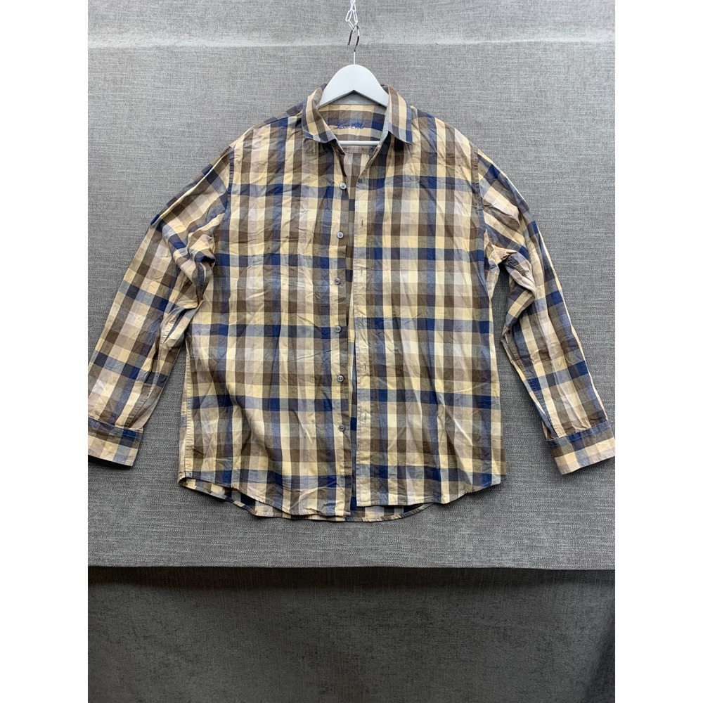 Tasso Elba Shirt Mens Large Multicolor Plaid Cotton Long Sleeve Button Up Casual